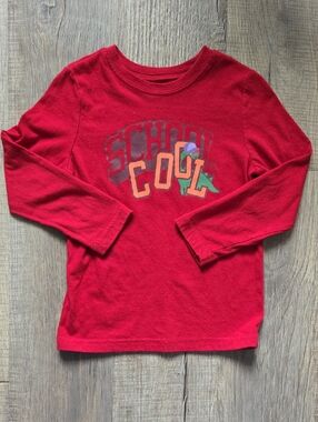 Red Long-Sleeve Kids' Tee with School Graphic